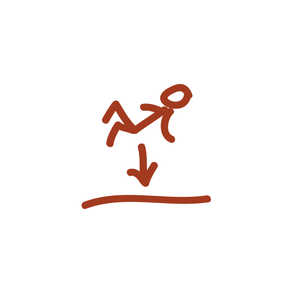 Symbol für Fallhöhe: Strichmännchen fällt aauf symbolische Linie hinunter