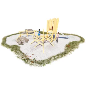 Kletter-Spielanlage Biberburg aus Robinienholz mit einer Rutsche