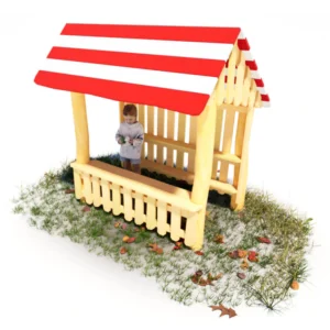 Spielplatz Marktstand aus Robinie mit Verkaufstheke und Lagerregalen