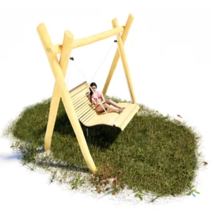 Wellnessliege: "Schwebeliege" aus Robinienholz an Robinienstamm-Gestell