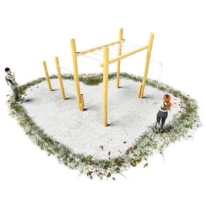 kompaktes Calisthenics Gerüst: Starter mit Hangelleiter, Reck und Kletter-/ Rutschstange