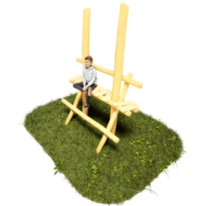 Jugend Hochbank aus Robinienholz mit darauf sitzendem Teenanger für Spielplatz