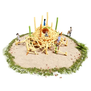 große Spiel- und Kletteranlage Ameisenhaufen aus vielen, wild angeordneten Robinienstämmen