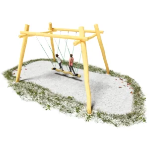 Isometrieansicht der Tampenschaukel an einem trapezförmigen Gestell mit 4 Pfosten